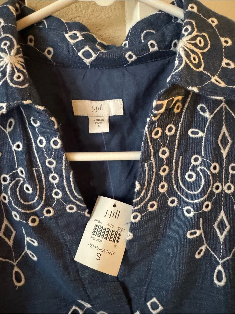 NWT J Jill Blue Embroidered Cotton Midi Dress Size S - Picture 2 of 6